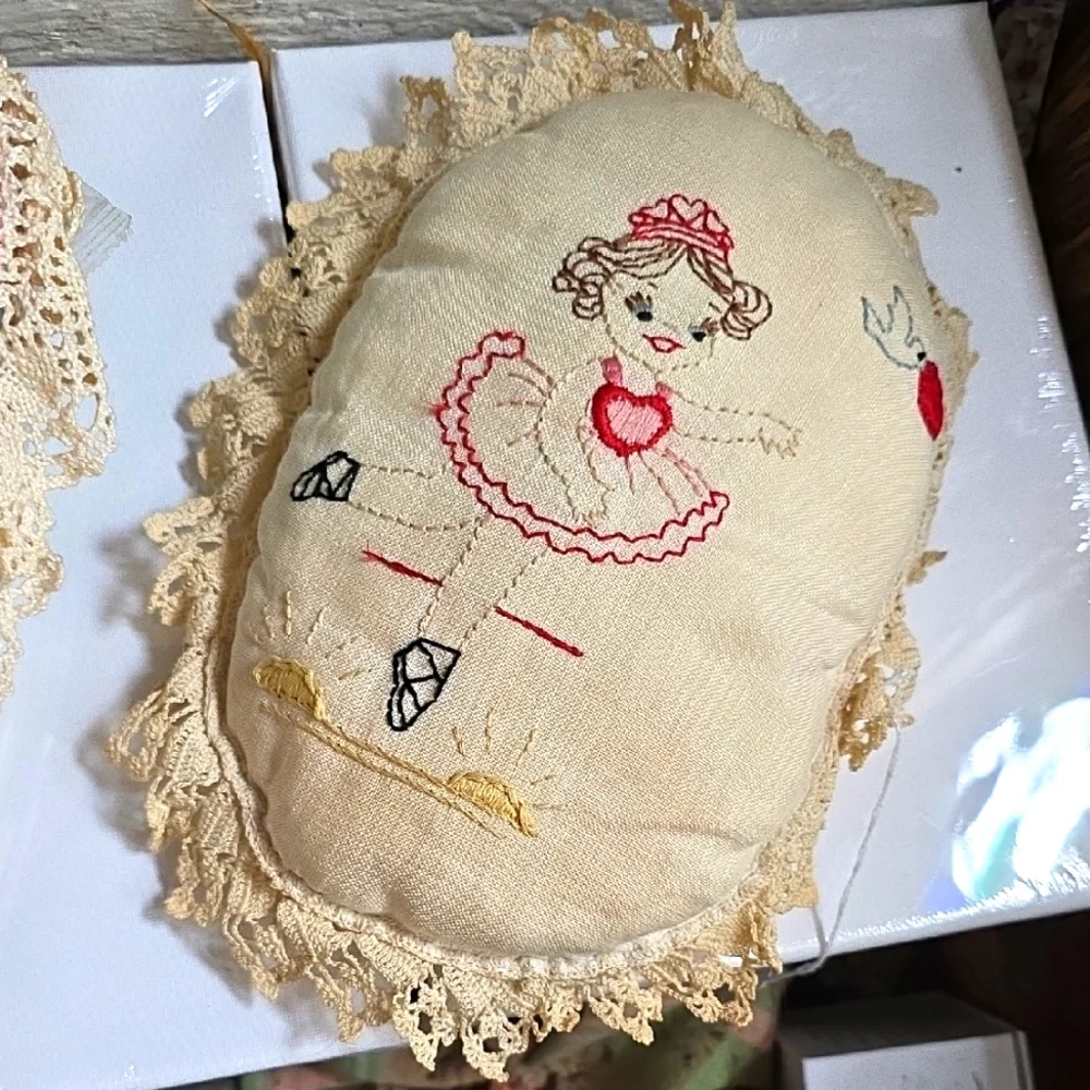 Vintage Needlepoint Ballerina Girl Bird Heart Decor Pillow 8